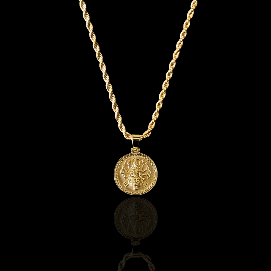 Divine Goddess Durga Pendant - Gold