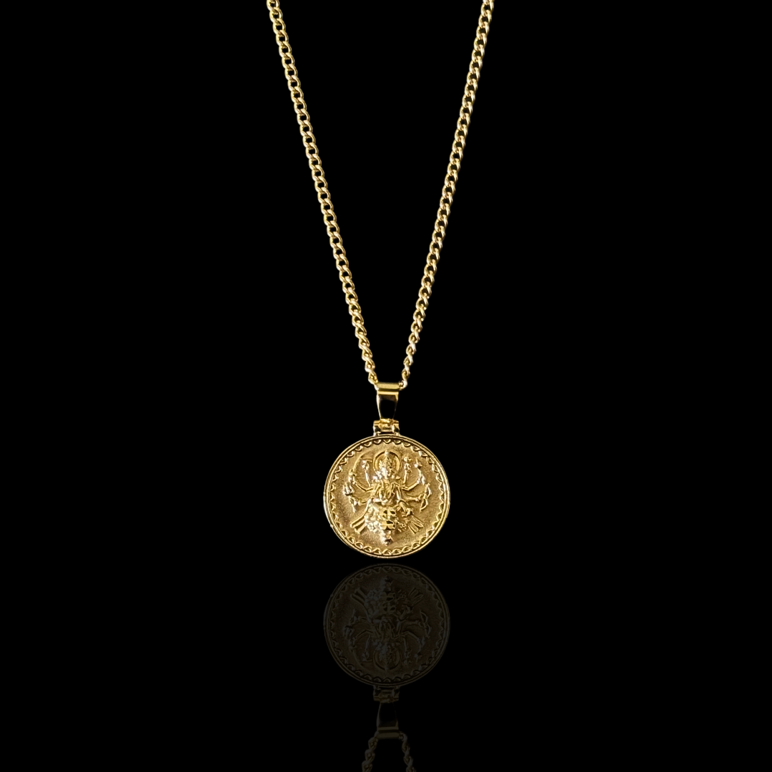 Divine Goddess Durga Pendant - Gold