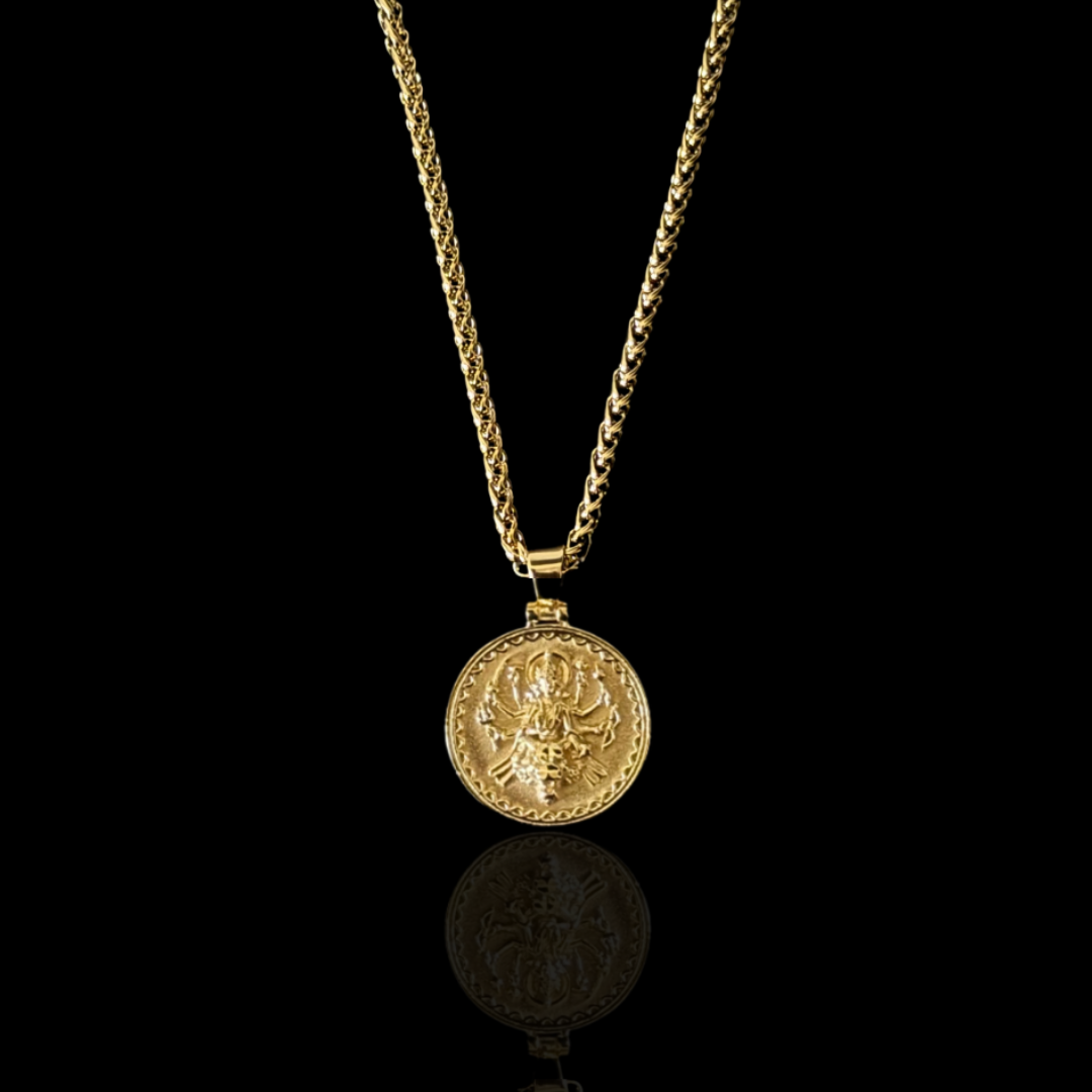 Divine Goddess Durga Pendant - Gold