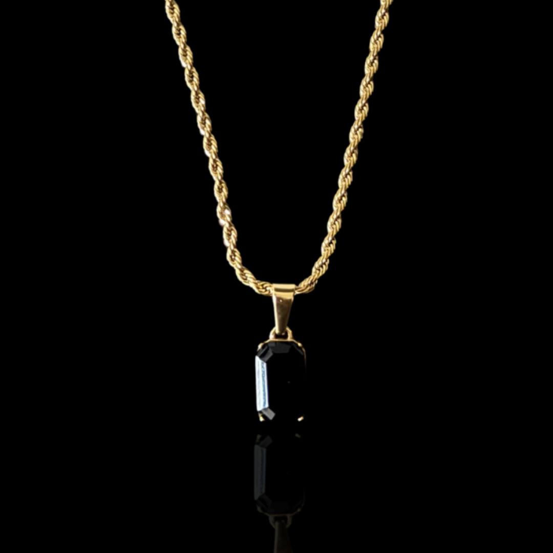 Black Stone Pendant - Gold