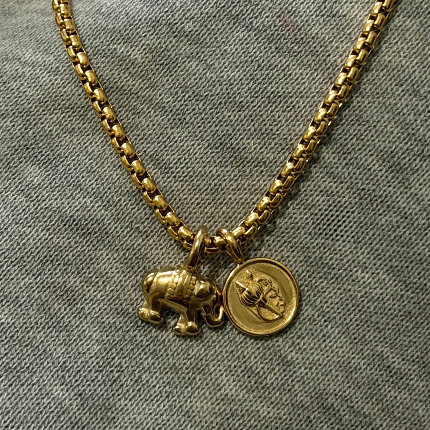 Mini Elephant & Hanuman Gada Pendant - Gold [NEW]