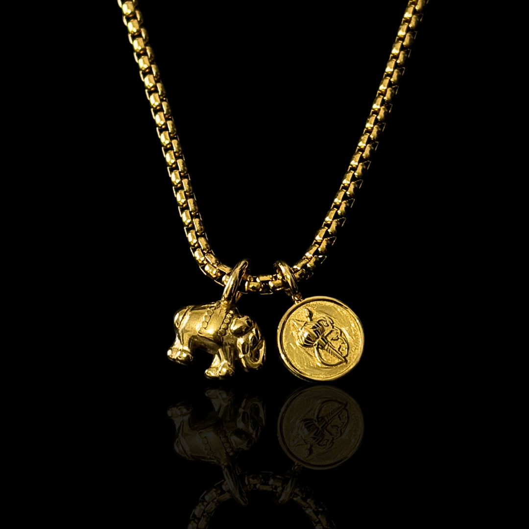 Mini Elephant & Hanuman Gada Pendant - Gold [NEW]