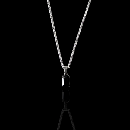 Black Stone Pendant - Silver